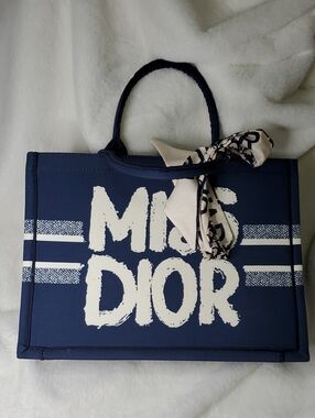 DR Navy Blue Canvas Tote with Scarf Accent